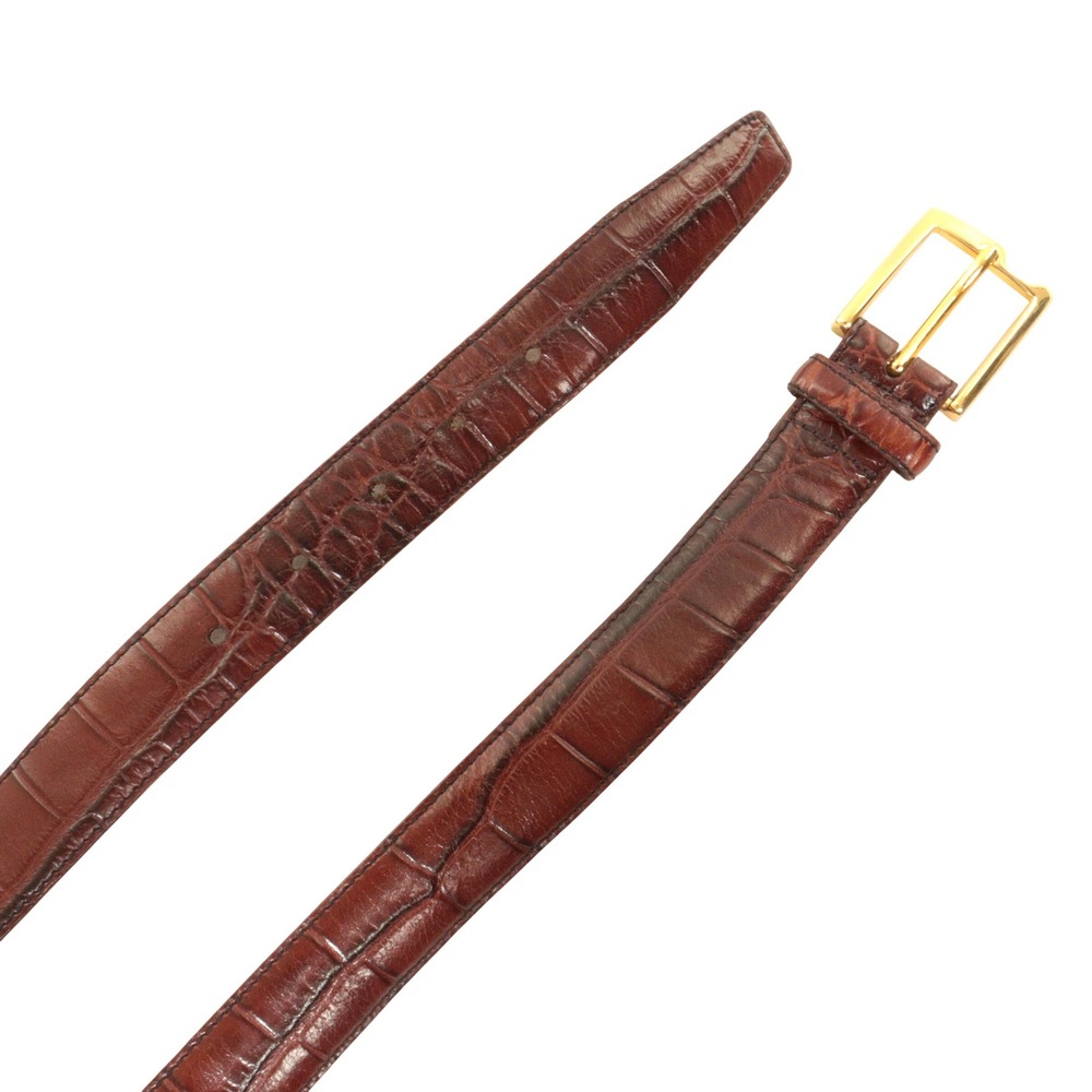 Jos A Bank Belt Men 38 Crocodile Embossed Dress Brown Leather Brass Buckle